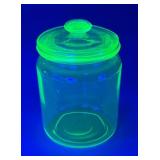 Uranium Glass Apothecary Jar with Lid 4.5'
