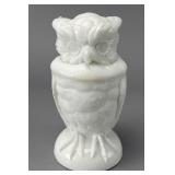Owl Milk Glass Apothecary Jar, 6.5' tall
