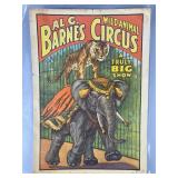 Barnes Circus Poster 1960's 19' x 13.5'