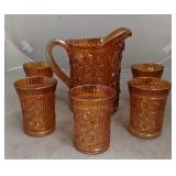 Marigold carnival glass 6 piece water set