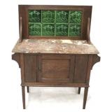 English tile back & marble top washstand