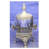 Vintage glass pickle jar in metal holder