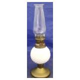 Milk glass hobnail oil lamp
