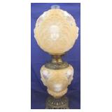 Vintage electrified oil lamp w/ angel face