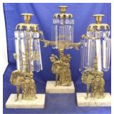 Three piece brass girandole candelabra set