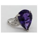 Amethyst & Diamond Sterling Silver Ring, sz 7