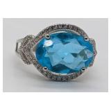 Blue Topaz /Created White Sapphire Sterling Silver