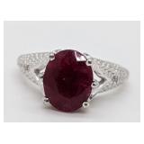Ruby & Diamond Sterling Silver Ring, sz 7