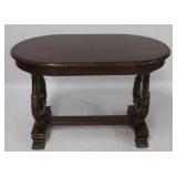Carved Oval Lyre Side Library Table, gilt trim