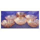 Group pink Depression glass bowls