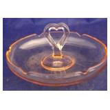 Pink Depression Glass center handle ash tray