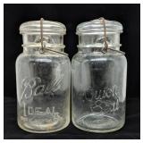 Pair vintage glass Mason jars