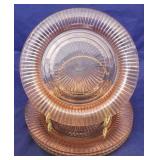 4 Pink Depression Glass 10" dinner plates