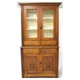 Oak carved step back kitchen cupboard