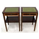 Tooled leather top one drawer inlaid stands