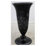 Etched black glass vase