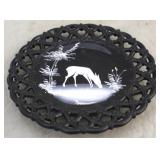 Painted black glass decorative plate