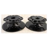 Pair black glass candleholders
