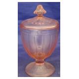 Pink depression glass covered jar
