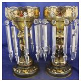 Pair art glass lustres with overlay