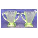Lorain green Depression Glass creamer & sugar