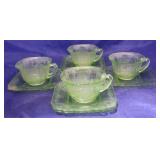 Lorain Green Depression cups & saucers