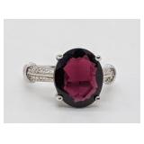 Garnet & Diamond Sterling Silver Cocktail Ring