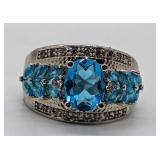 Magnificent Blue Topaz Sterling Silver Ring, sz 7