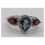 Blue Mystic Topaz/Garnet & Diamond Sterling Silver