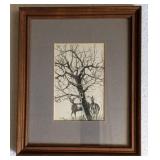 Framed Pen & Ink print signed by J. Mesick, 1982