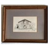 Framed Pen & Ink print signed by J. Mesick