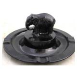 Black glass elephant ash tray