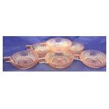 6 Pink Depression Glass handled bowls