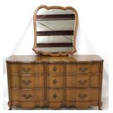 Bassett French serpentine front dresser & mirror