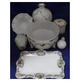 Vintage milk glass dresser items