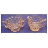 Jeanette pink Cubist creamer & sugar