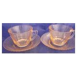 2 Pink Depression cups & saucers