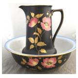 Dobain Art Pottery ceramic pitcher & bowl set