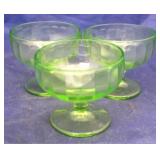 3 Green Depression Glass sherbets