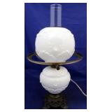 Milk glass electrified oil lamp
