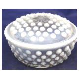 Fenton opalescent hobnail covered dish