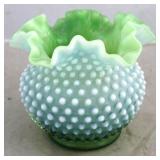 Fenton opalescent green hobnail vase