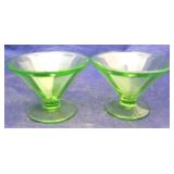 2 Green Depression Glass sherbets