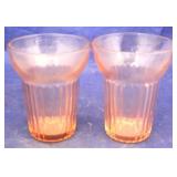 2 Pink Depression glass flat tumblers