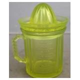 Vaseline color glass juicer with measure cup