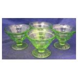 4 Green Depression Glass sherbets