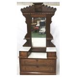 Victorian walnut marble top dresser with mirror