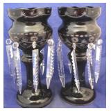 Pair Bohemian cut to clear mantle lustres