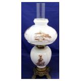 Milk glass oil lamp - painted