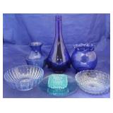 Assorted vintage blue glass